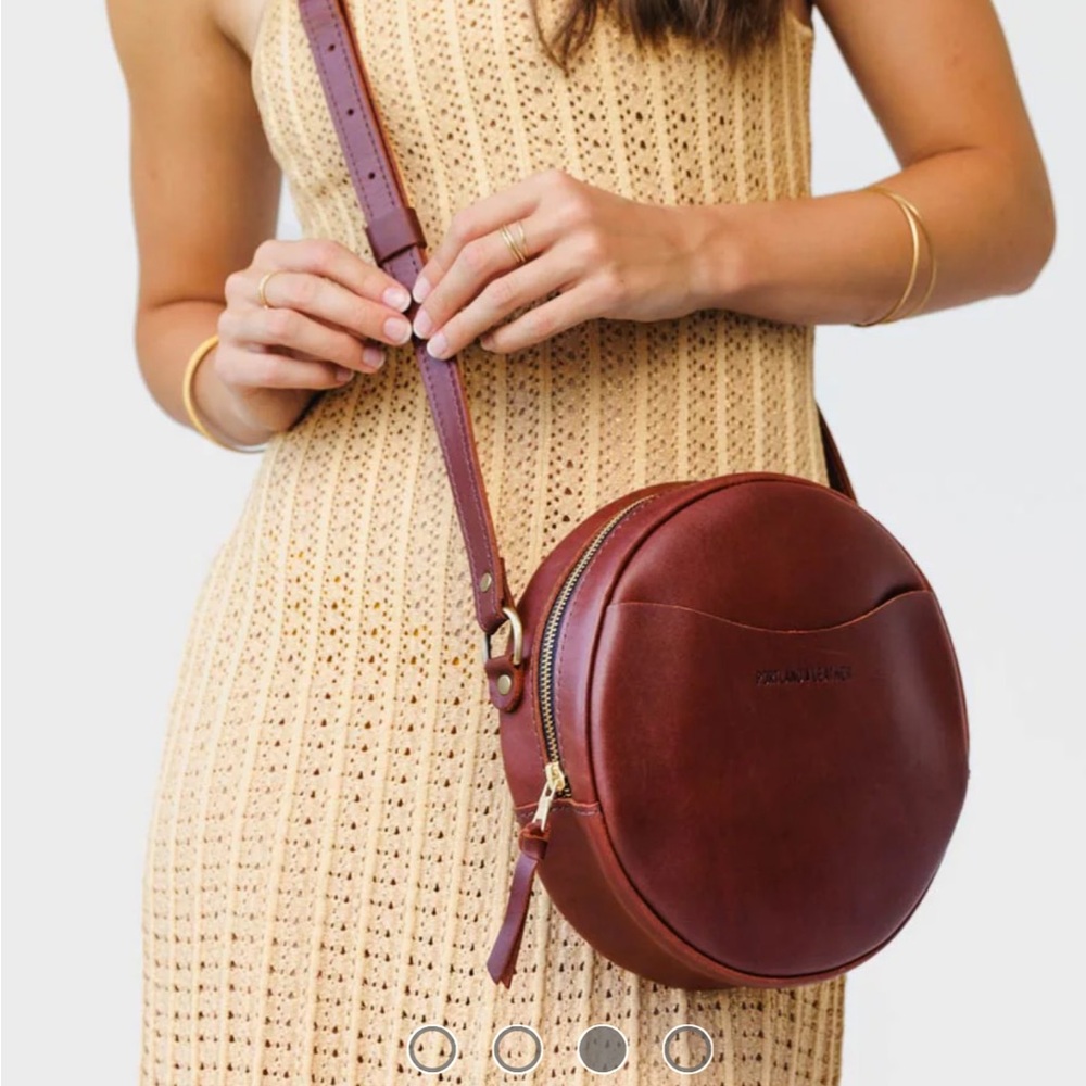 Round Leather Crossbody Bag - Brown